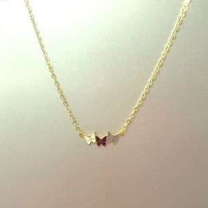 Triple Charm Purple and Gold Butterfly Necklace